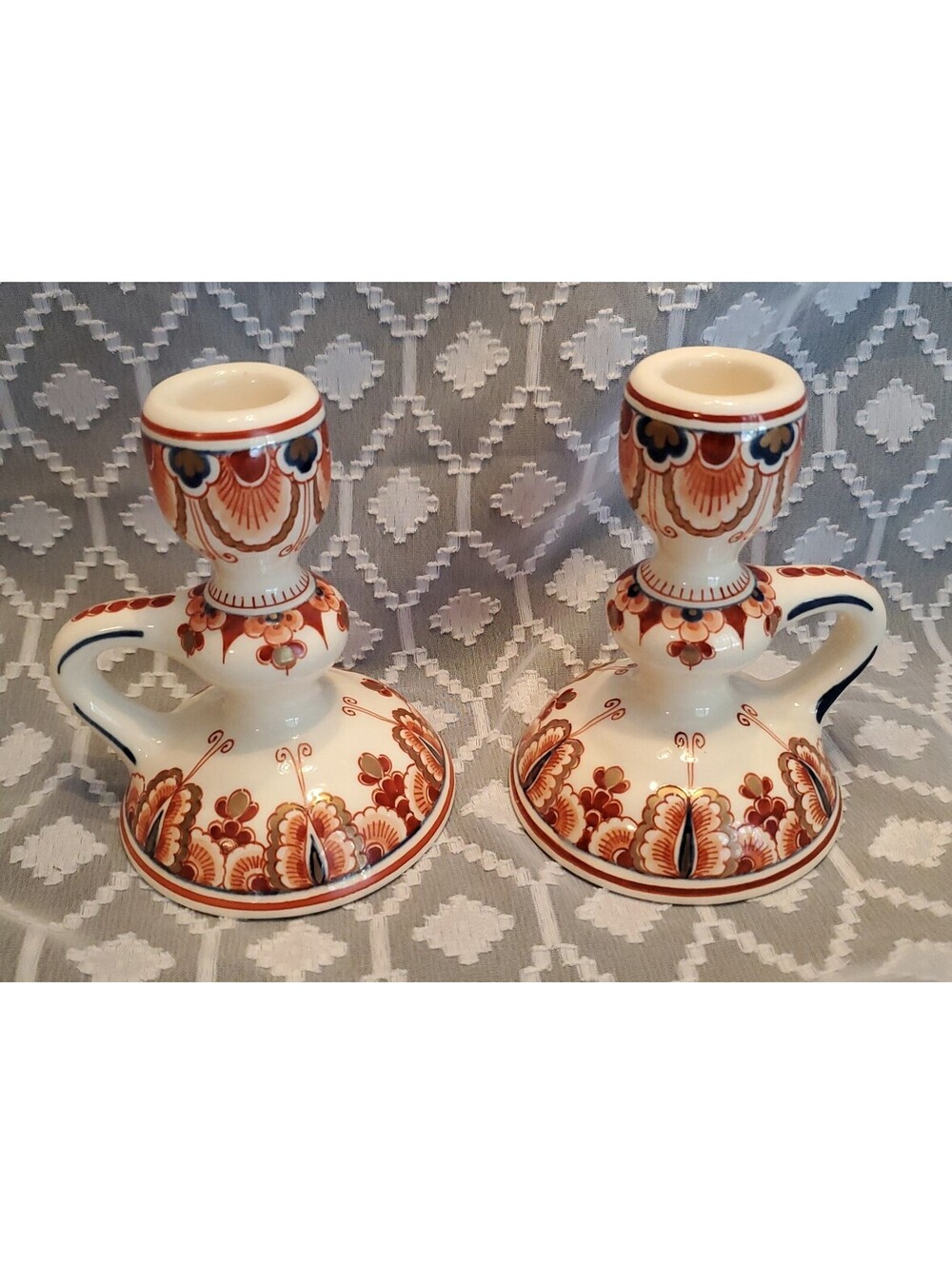 Imari Style Delft Candlesticks